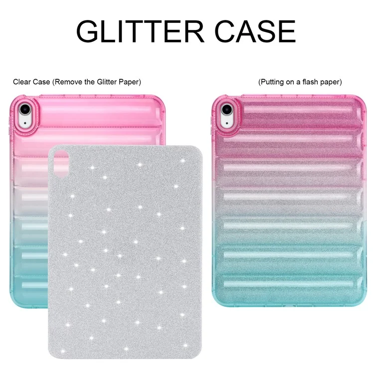 Pour iPad 10.9 (2022) Soft TPU Tablet Case Gradient Glitter Down Jacket Design Anti-drop Cover - Rose / Vert