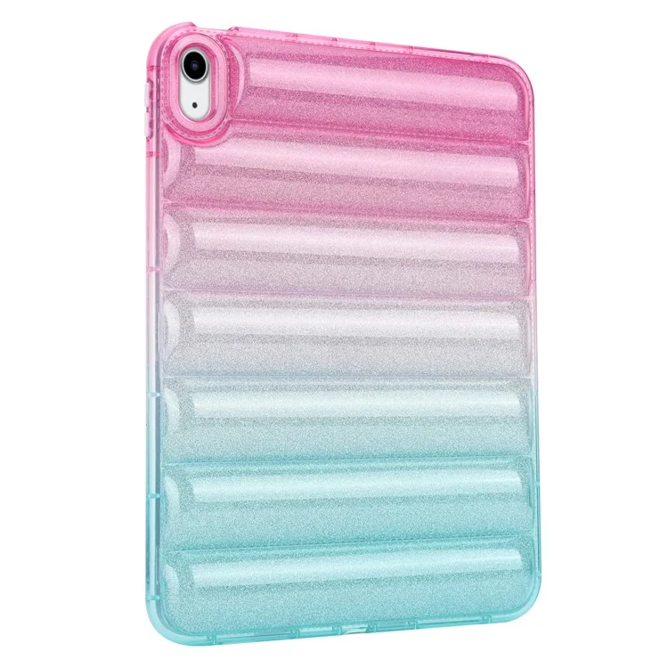 Pour iPad 10.9 (2022) Soft TPU Tablet Case Gradient Glitter Down Jacket Design Anti-drop Cover - Rose / Vert