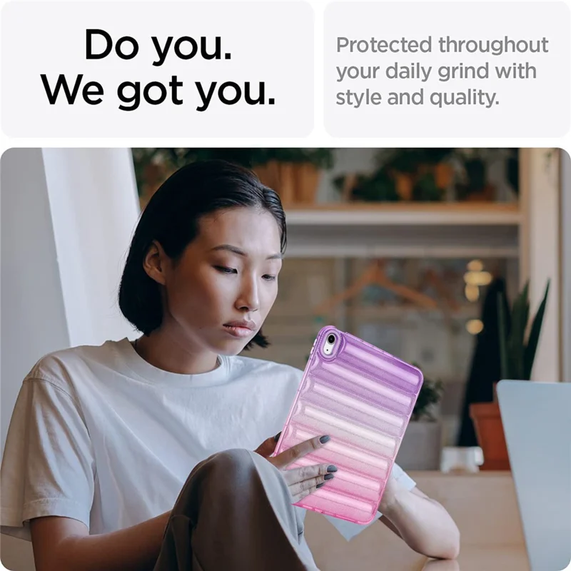 For iPad (2025) / 10.9 (2022) Soft TPU Tablet Case Gradient Glitter Down Jacket Design Anti-Drop Cover - Purple / Pink