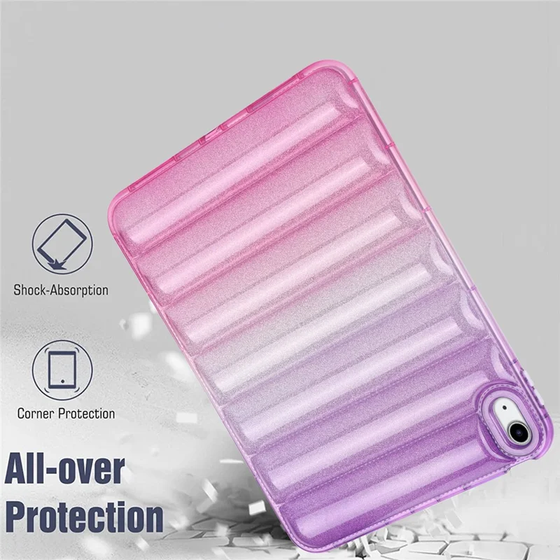 For iPad (2025) / 10.9 (2022) Soft TPU Tablet Case Gradient Glitter Down Jacket Design Anti-Drop Cover - Purple / Pink