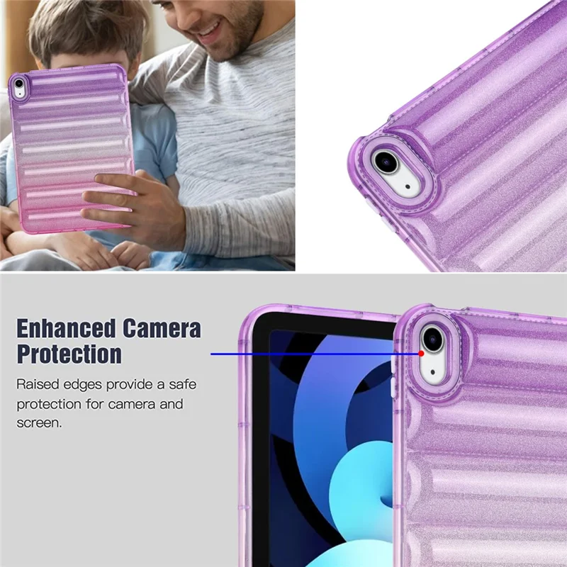 For iPad (2025) / 10.9 (2022) Soft TPU Tablet Case Gradient Glitter Down Jacket Design Anti-Drop Cover - Purple / Pink