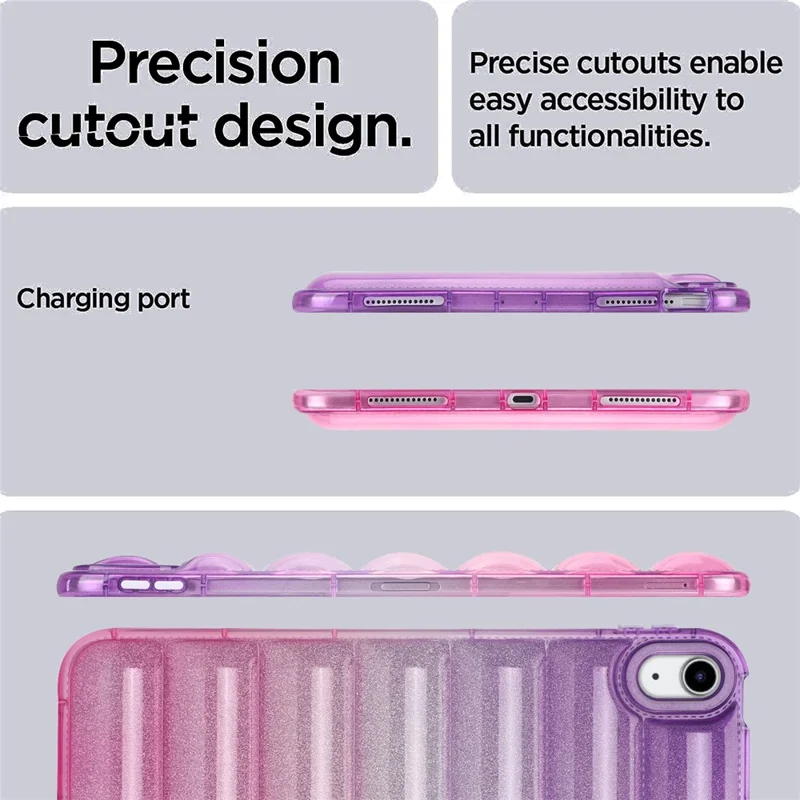 For iPad (2025) / 10.9 (2022) Soft TPU Tablet Case Gradient Glitter Down Jacket Design Anti-Drop Cover - Purple / Pink