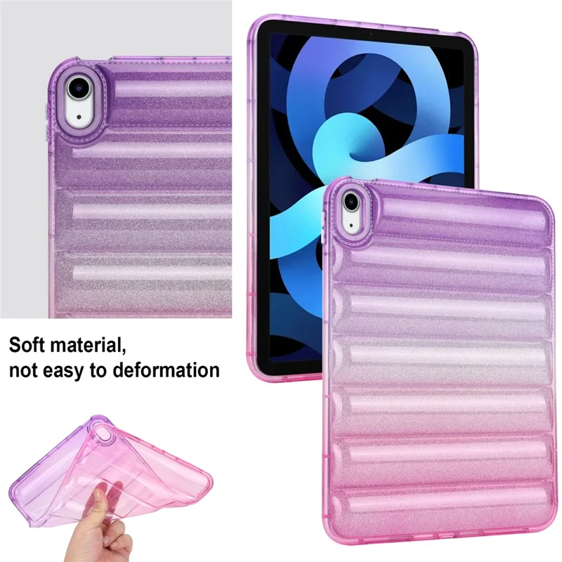 For iPad (2025) / 10.9 (2022) Soft TPU Tablet Case Gradient Glitter Down Jacket Design Anti-Drop Cover - Purple / Pink
