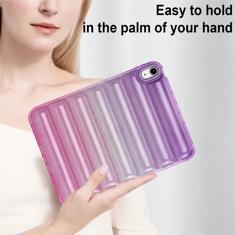 For iPad (2025) / 10.9 (2022) Soft TPU Tablet Case Gradient Glitter Down Jacket Design Anti-Drop Cover - Purple / Pink
