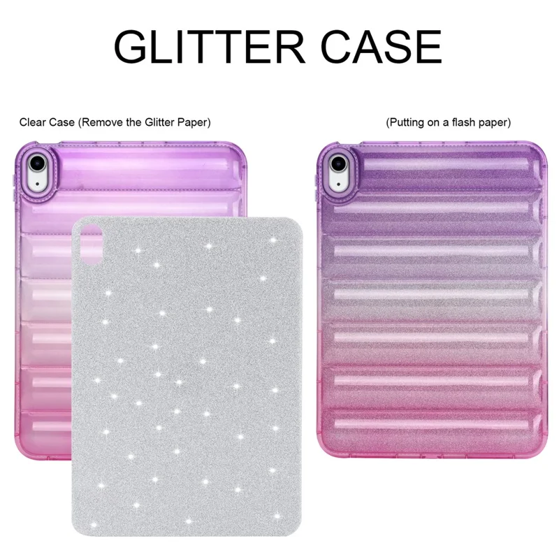 For iPad (2025) / 10.9 (2022) Soft TPU Tablet Case Gradient Glitter Down Jacket Design Anti-Drop Cover - Purple / Pink