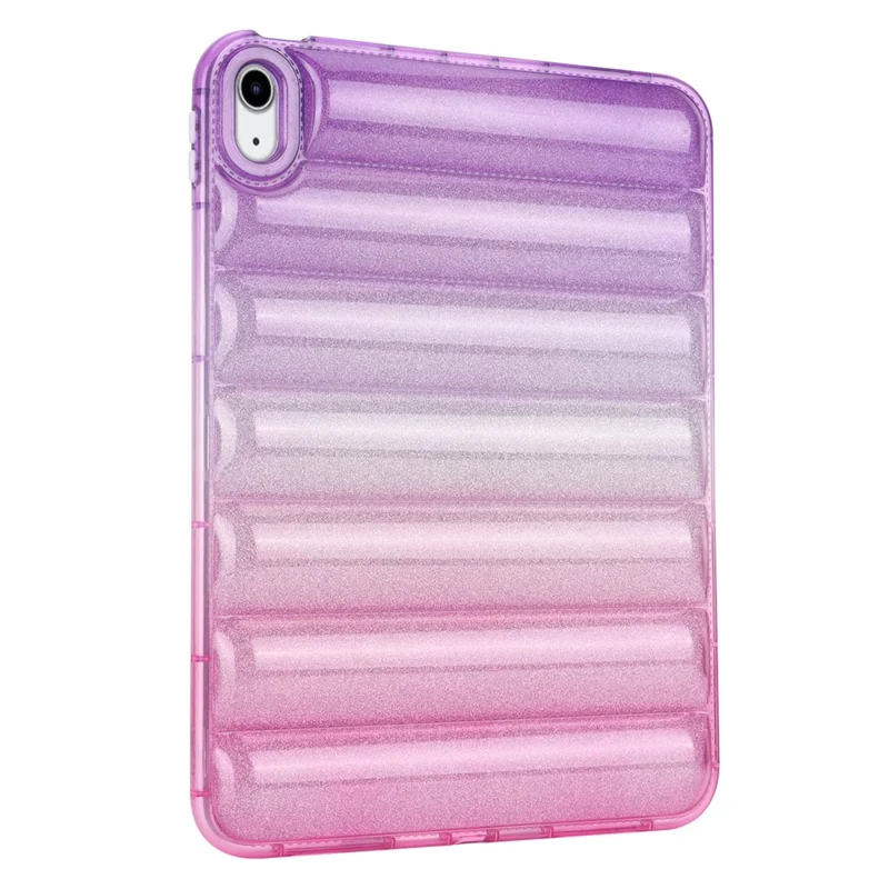 For iPad (2025) / 10.9 (2022) Soft TPU Tablet Case Gradient Glitter Down Jacket Design Anti-Drop Cover - Purple / Pink