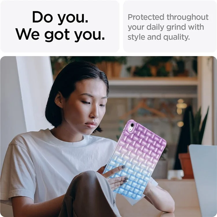 For iPad (2025) / 10.9 (2022) Shockproof TPU Case Braided Gradient Glitter Anti-Drop Tablet Protector - Purple / Blue