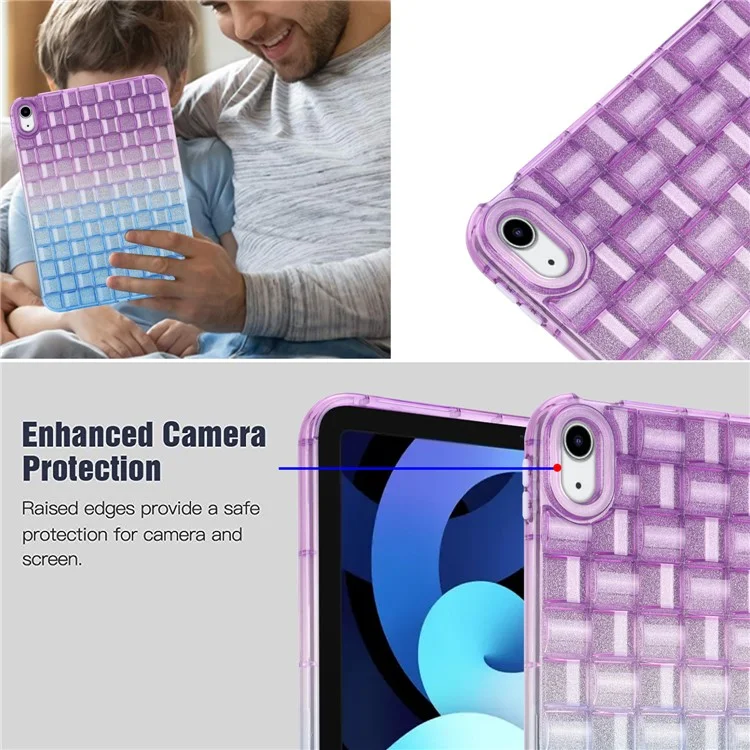 For iPad (2025) / 10.9 (2022) Shockproof TPU Case Braided Gradient Glitter Anti-Drop Tablet Protector - Purple / Blue