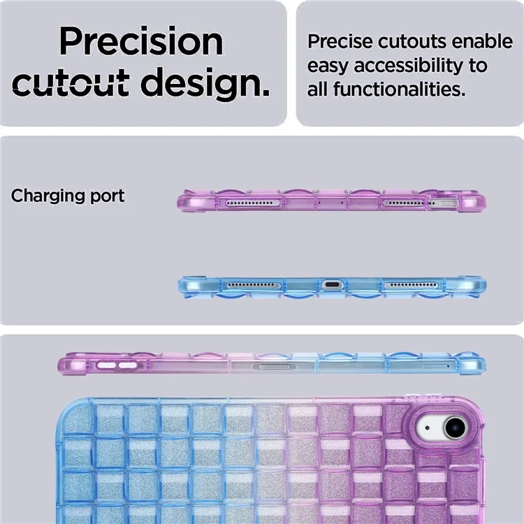For iPad (2025) / 10.9 (2022) Shockproof TPU Case Braided Gradient Glitter Anti-Drop Tablet Protector - Purple / Blue