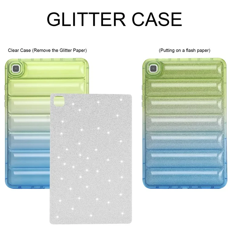 Para Samsung Galaxy Tab A7 10.4 (2020) T500 / T505 Anti-drop TPU TPU Case Gradiente Glitter Down Chaqueta Trasera Tapa Trasera - Verde / Azul