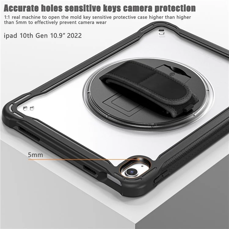 Kickstand Tablet Case für iPad 10.9 (2022) Rotary Hand Strap TPU+PC Tablet Cover - Schwarz