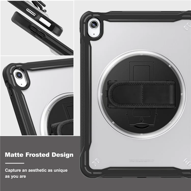 Kickstand Tablet Case für iPad 10.9 (2022) Rotary Hand Strap TPU+PC Tablet Cover - Schwarz
