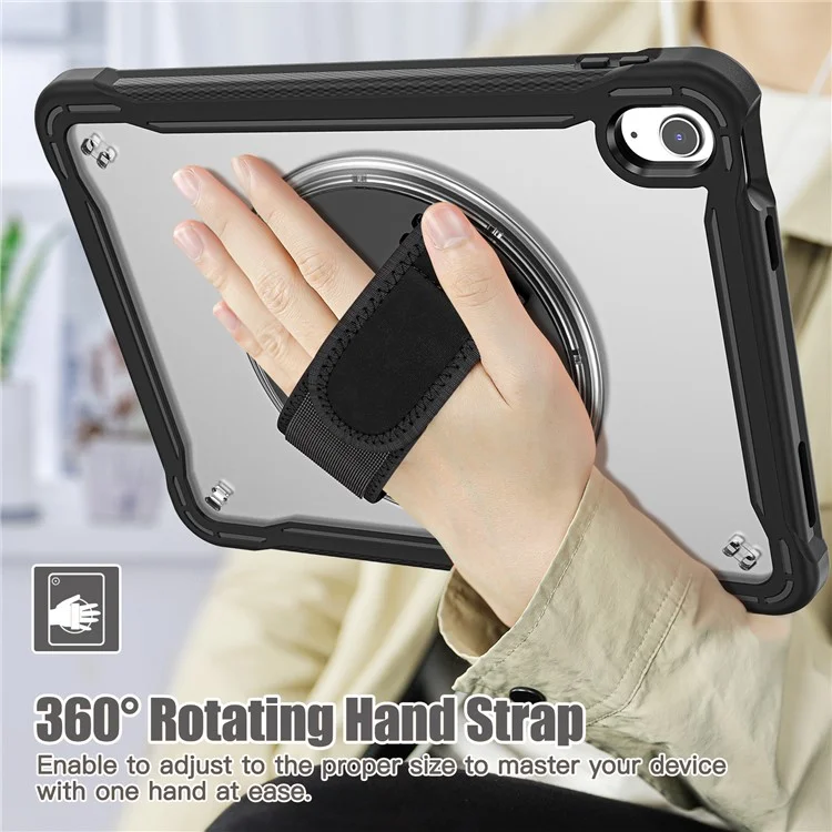 Kickstand Tablet Case für iPad 10.9 (2022) Rotary Hand Strap TPU+PC Tablet Cover - Schwarz