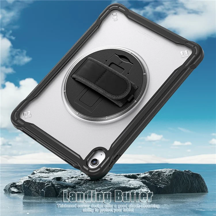 Kickstand Tablet Case für iPad 10.9 (2022) Rotary Hand Strap TPU+PC Tablet Cover - Schwarz