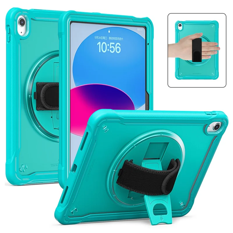 Kickstand Tablet Case for iPad (2025) / 10.9 (2022) Rotary Hand Strap TPU+PC Tablet Cover - Baby Blue