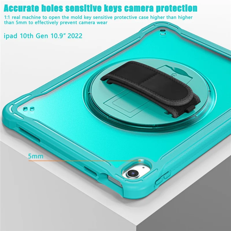 Kickstand Tablet Case for iPad (2025) / 10.9 (2022) Rotary Hand Strap TPU+PC Tablet Cover - Baby Blue