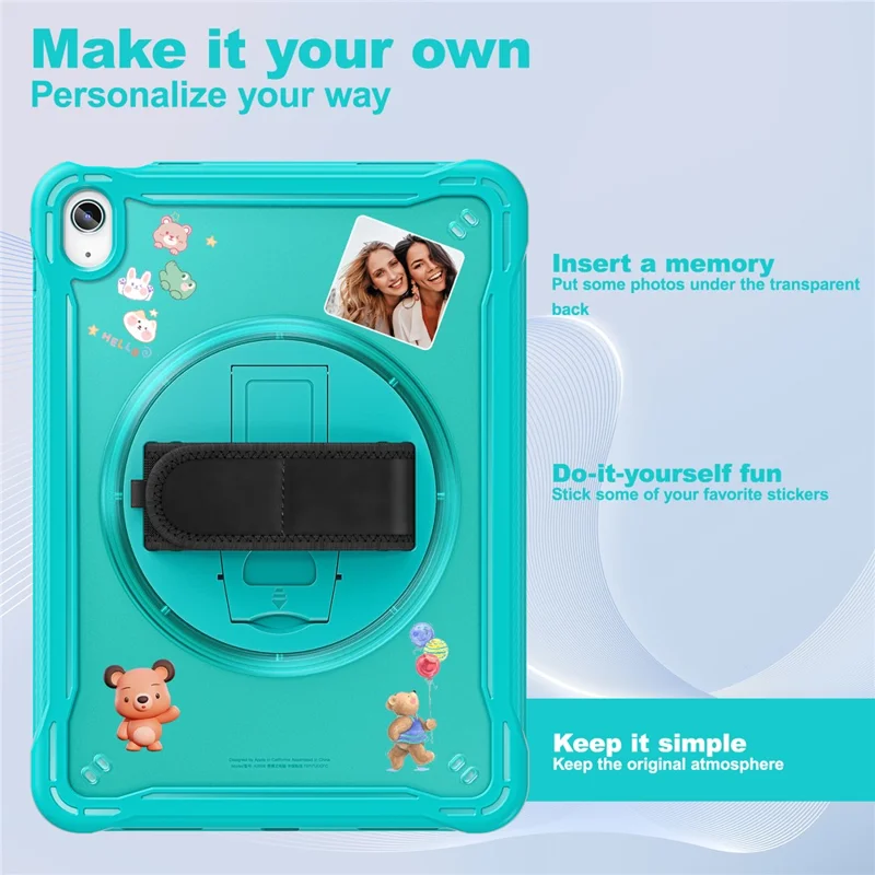 Kickstand Tablet Case for iPad (2025) / 10.9 (2022) Rotary Hand Strap TPU+PC Tablet Cover - Baby Blue