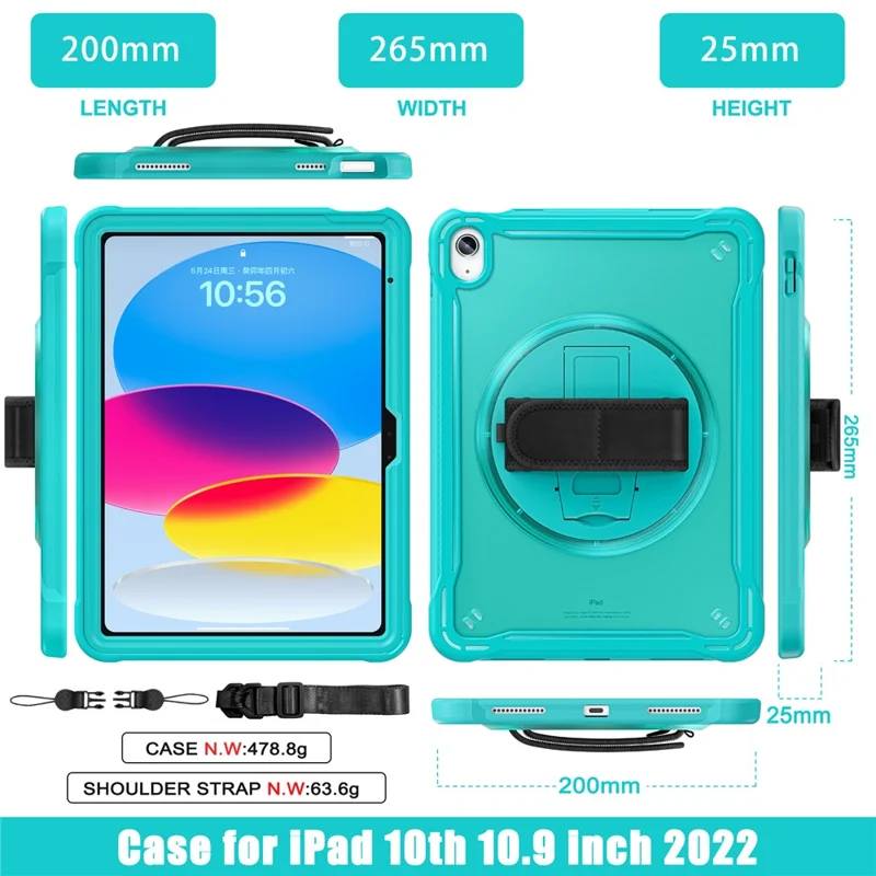 Kickstand Tablet Case for iPad (2025) / 10.9 (2022) Rotary Hand Strap TPU+PC Tablet Cover - Baby Blue