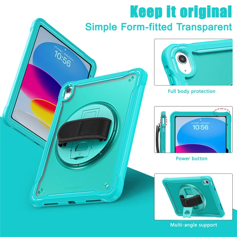 Kickstand Tablet Case for iPad (2025) / 10.9 (2022) Rotary Hand Strap TPU+PC Tablet Cover - Baby Blue
