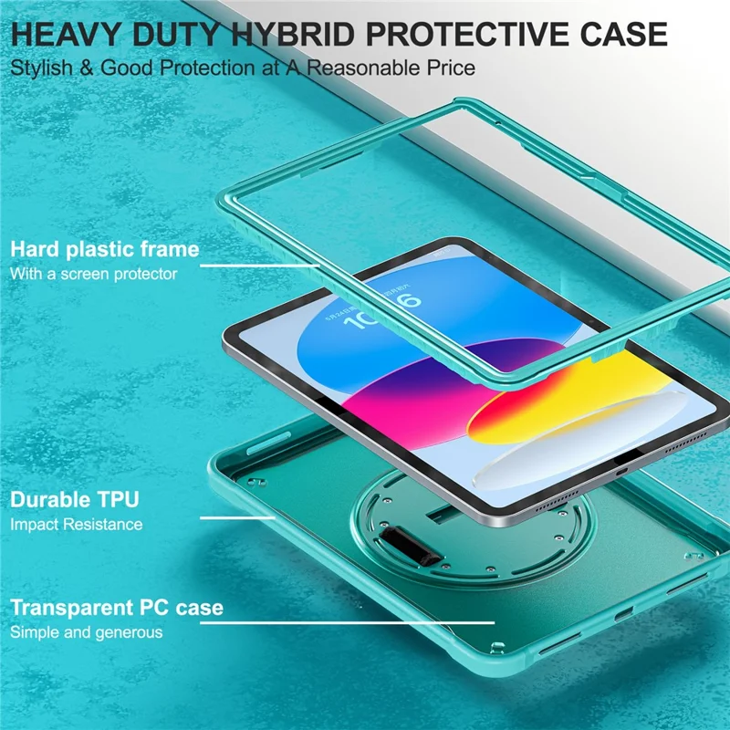 Kickstand Tablet Case for iPad (2025) / 10.9 (2022) Rotary Hand Strap TPU+PC Tablet Cover - Baby Blue