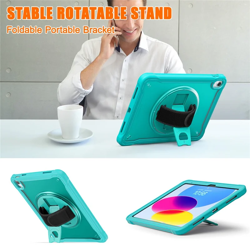 Kickstand Tablet Case for iPad (2025) / 10.9 (2022) Rotary Hand Strap TPU+PC Tablet Cover - Baby Blue