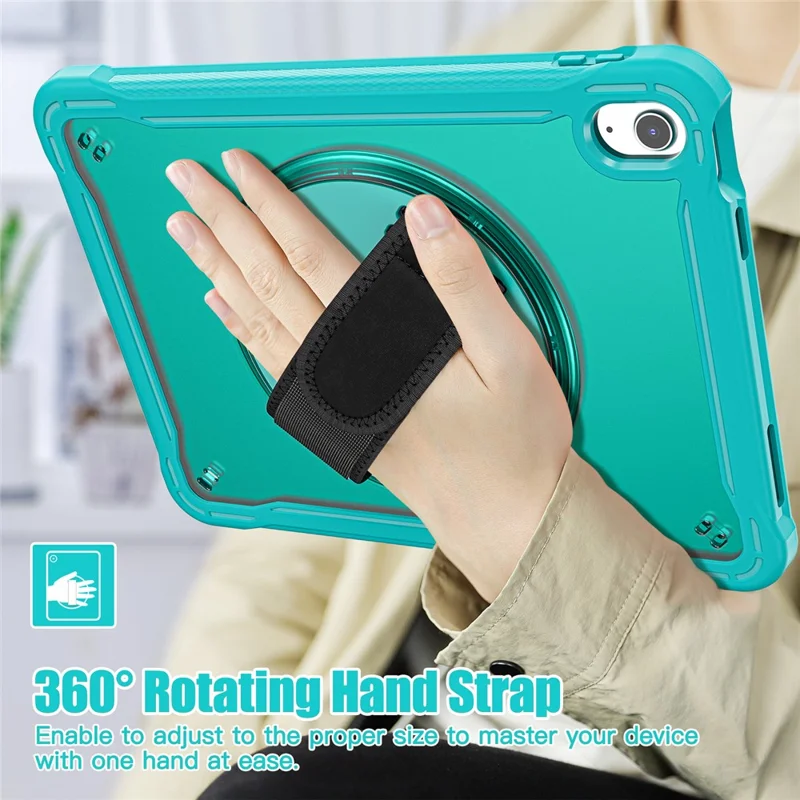 Kickstand Tablet Case for iPad (2025) / 10.9 (2022) Rotary Hand Strap TPU+PC Tablet Cover - Baby Blue