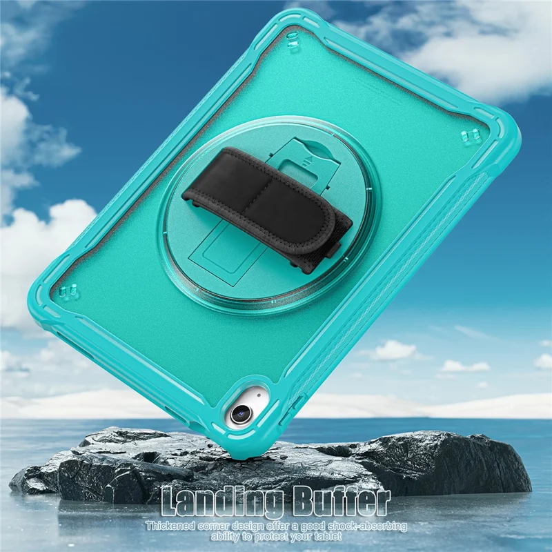 Kickstand Tablet Case for iPad (2025) / 10.9 (2022) Rotary Hand Strap TPU+PC Tablet Cover - Baby Blue