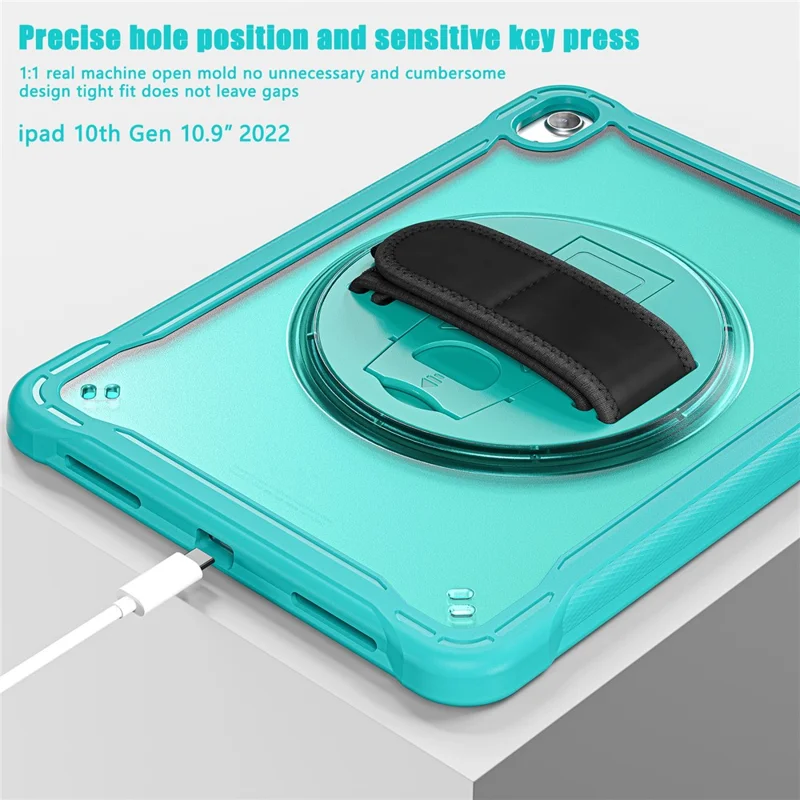 Kickstand Tablet Case for iPad (2025) / 10.9 (2022) Rotary Hand Strap TPU+PC Tablet Cover - Baby Blue