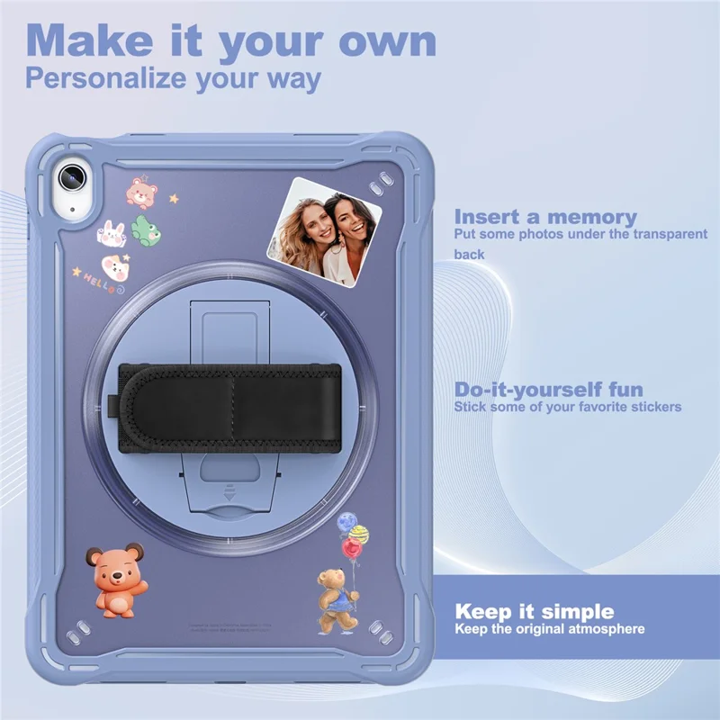 Kickstand Tablet Case for iPad (2025) / 10.9 (2022) Rotary Hand Strap TPU+PC Tablet Cover - Purple