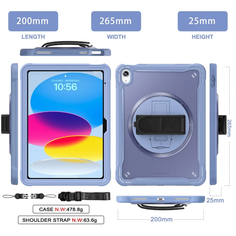 Kickstand Tablet Case for iPad (2025) / 10.9 (2022) Rotary Hand Strap TPU+PC Tablet Cover - Purple