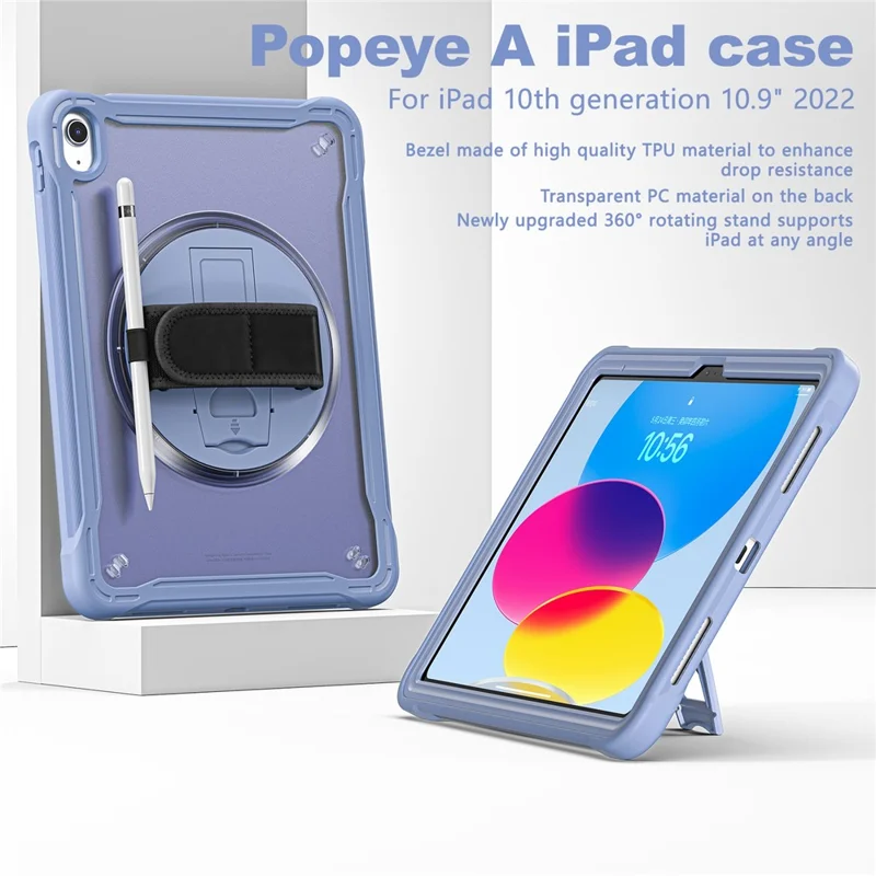 Kickstand Tablet Case for iPad (2025) / 10.9 (2022) Rotary Hand Strap TPU+PC Tablet Cover - Purple