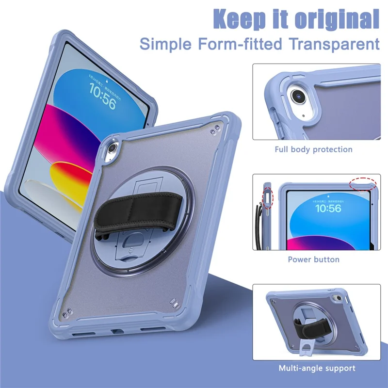 Kickstand Tablet Case for iPad (2025) / 10.9 (2022) Rotary Hand Strap TPU+PC Tablet Cover - Purple