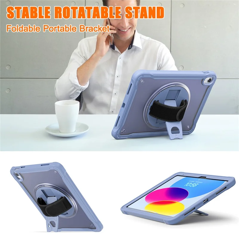 Kickstand Tablet Case for iPad (2025) / 10.9 (2022) Rotary Hand Strap TPU+PC Tablet Cover - Purple