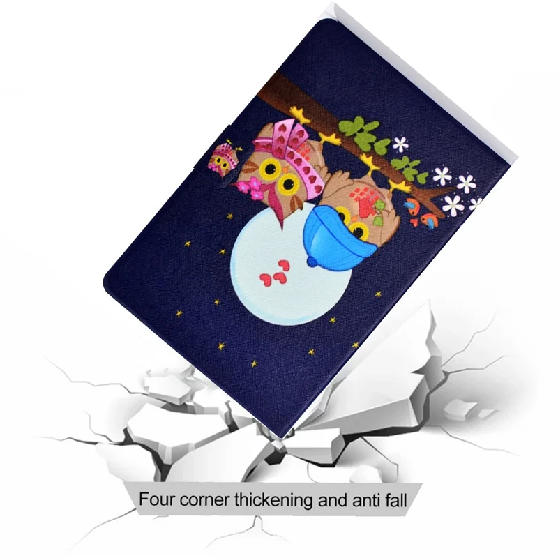 Protective Case for Amazon Fire Max 11 Pattern Printing PU Leather Tablet Cover with Stand Card Holder - Couple Owls