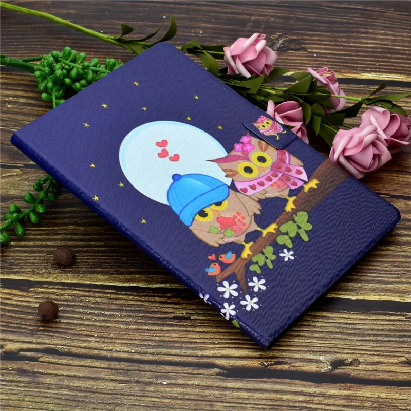 Protective Case for Amazon Fire Max 11 Pattern Printing PU Leather Tablet Cover with Stand Card Holder - Couple Owls
