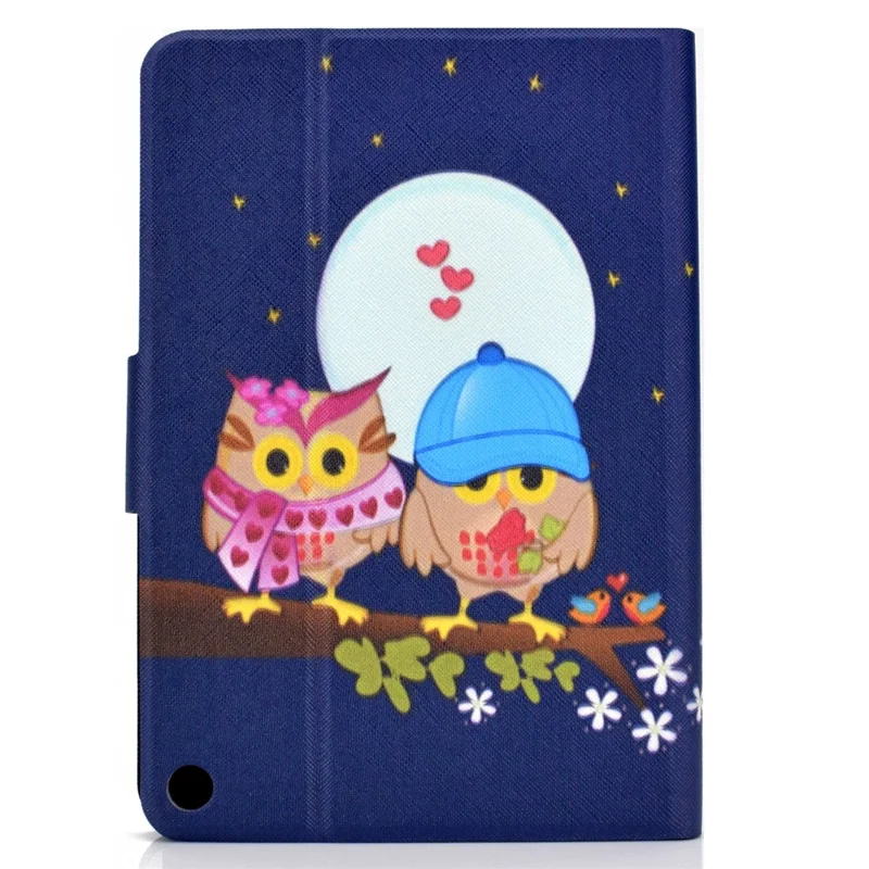 Protective Case for Amazon Fire Max 11 Pattern Printing PU Leather Tablet Cover with Stand Card Holder - Couple Owls
