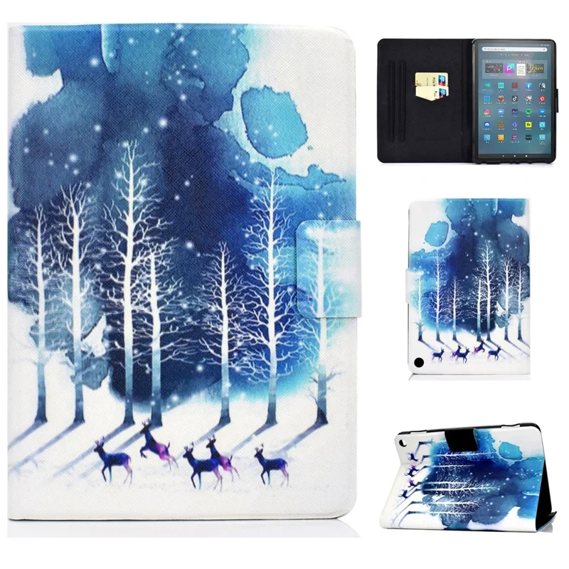 Protective Case for Amazon Fire Max 11 Pattern Printing PU Leather Tablet Cover with Stand Card Holder - Purple Deers