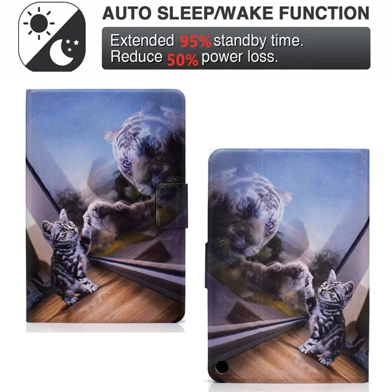 Protective Case for Amazon Fire Max 11 Pattern Printing PU Leather Tablet Cover with Stand Card Holder - Cat and Tiger