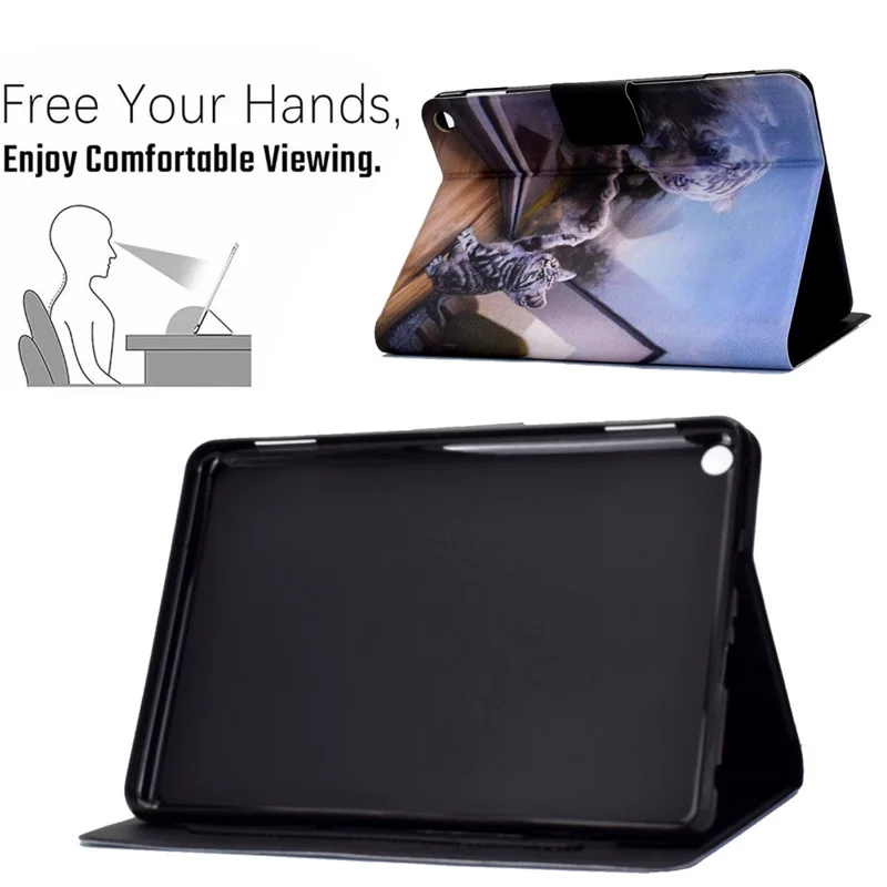 Protective Case for Amazon Fire Max 11 Pattern Printing PU Leather Tablet Cover with Stand Card Holder - Cat and Tiger