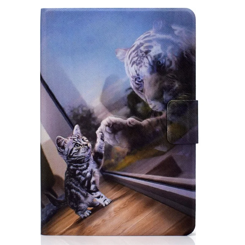 Protective Case for Amazon Fire Max 11 Pattern Printing PU Leather Tablet Cover with Stand Card Holder - Cat and Tiger