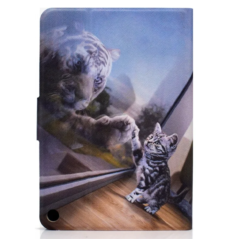 Protective Case for Amazon Fire Max 11 Pattern Printing PU Leather Tablet Cover with Stand Card Holder - Cat and Tiger