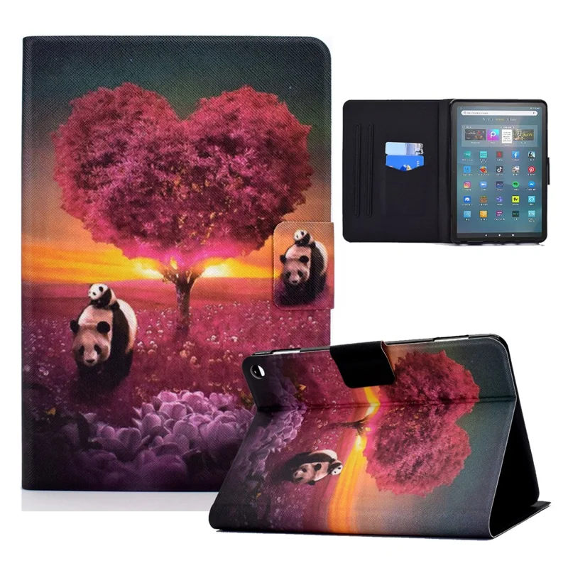 Protective Case for Amazon Fire Max 11 Pattern Printing PU Leather Tablet Cover with Stand Card Holder - Panda