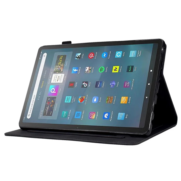 For Amazon Fire Max 11 Stand Folio Tablet Case Microfiber Leather Iron Tower Imprinted Smart Cover with Card Slot - Black