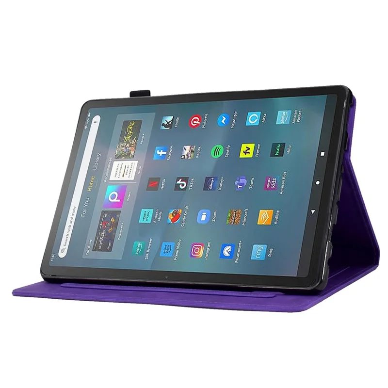 For Amazon Fire Max 11 Stand Folio Tablet Case Microfiber Leather Iron Tower Imprinted Smart Cover with Card Slot - Purple
