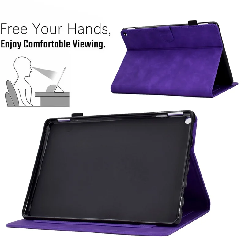For Amazon Fire Max 11 Stand Folio Tablet Case Microfiber Leather Iron Tower Imprinted Smart Cover with Card Slot - Purple