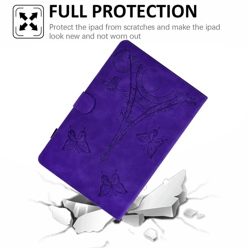 For Amazon Fire Max 11 Stand Folio Tablet Case Microfiber Leather Iron Tower Imprinted Smart Cover with Card Slot - Purple