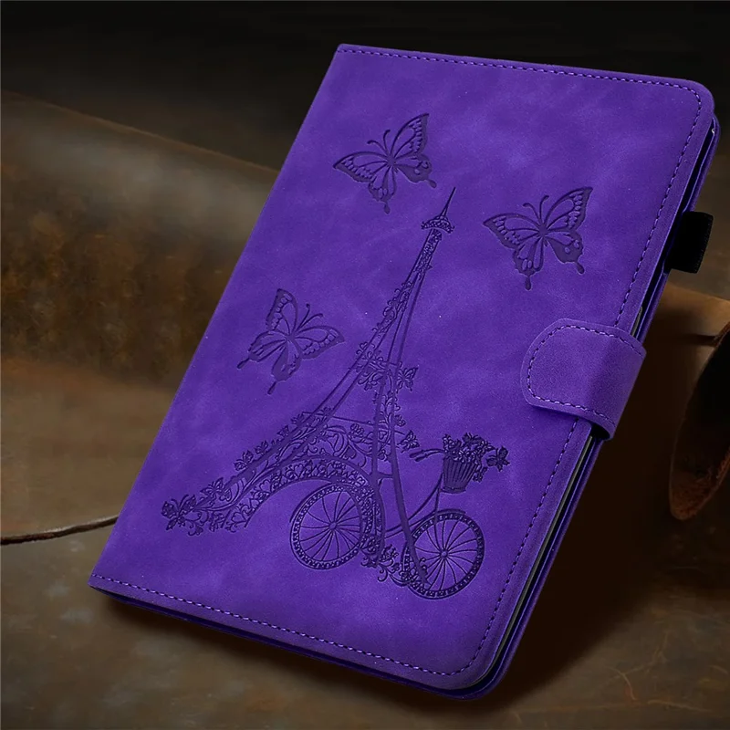 For Amazon Fire Max 11 Stand Folio Tablet Case Microfiber Leather Iron Tower Imprinted Smart Cover with Card Slot - Purple