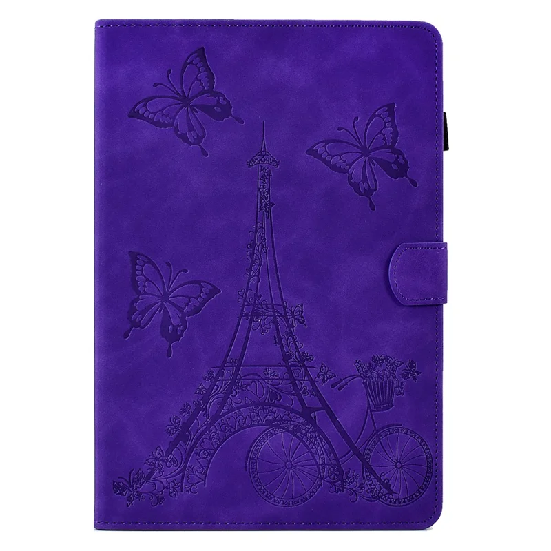 For Amazon Fire Max 11 Stand Folio Tablet Case Microfiber Leather Iron Tower Imprinted Smart Cover with Card Slot - Purple
