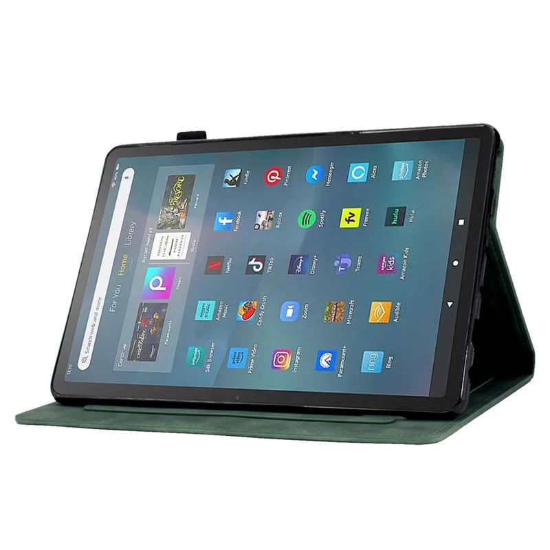 For Amazon Fire Max 11 Stand Folio Tablet Case Microfiber Leather Iron Tower Imprinted Smart Cover with Card Slot - Green