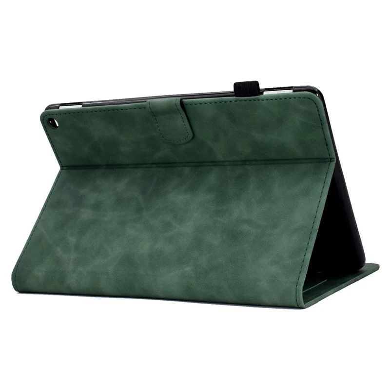 For Amazon Fire Max 11 Stand Folio Tablet Case Microfiber Leather Iron Tower Imprinted Smart Cover with Card Slot - Green
